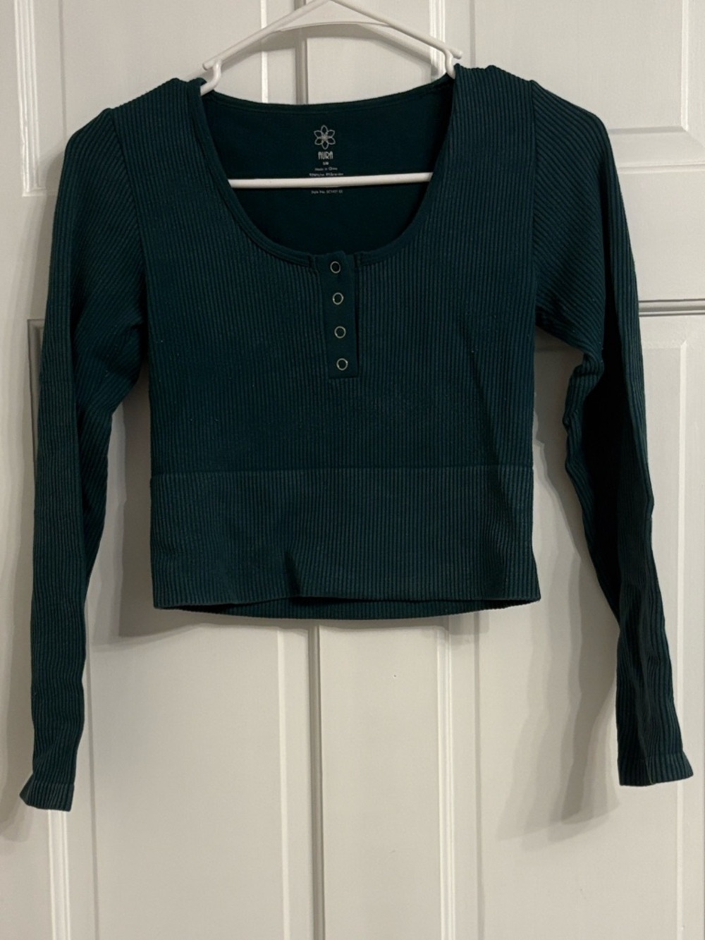 Aura Teal Ribbed Long Sleeve Top